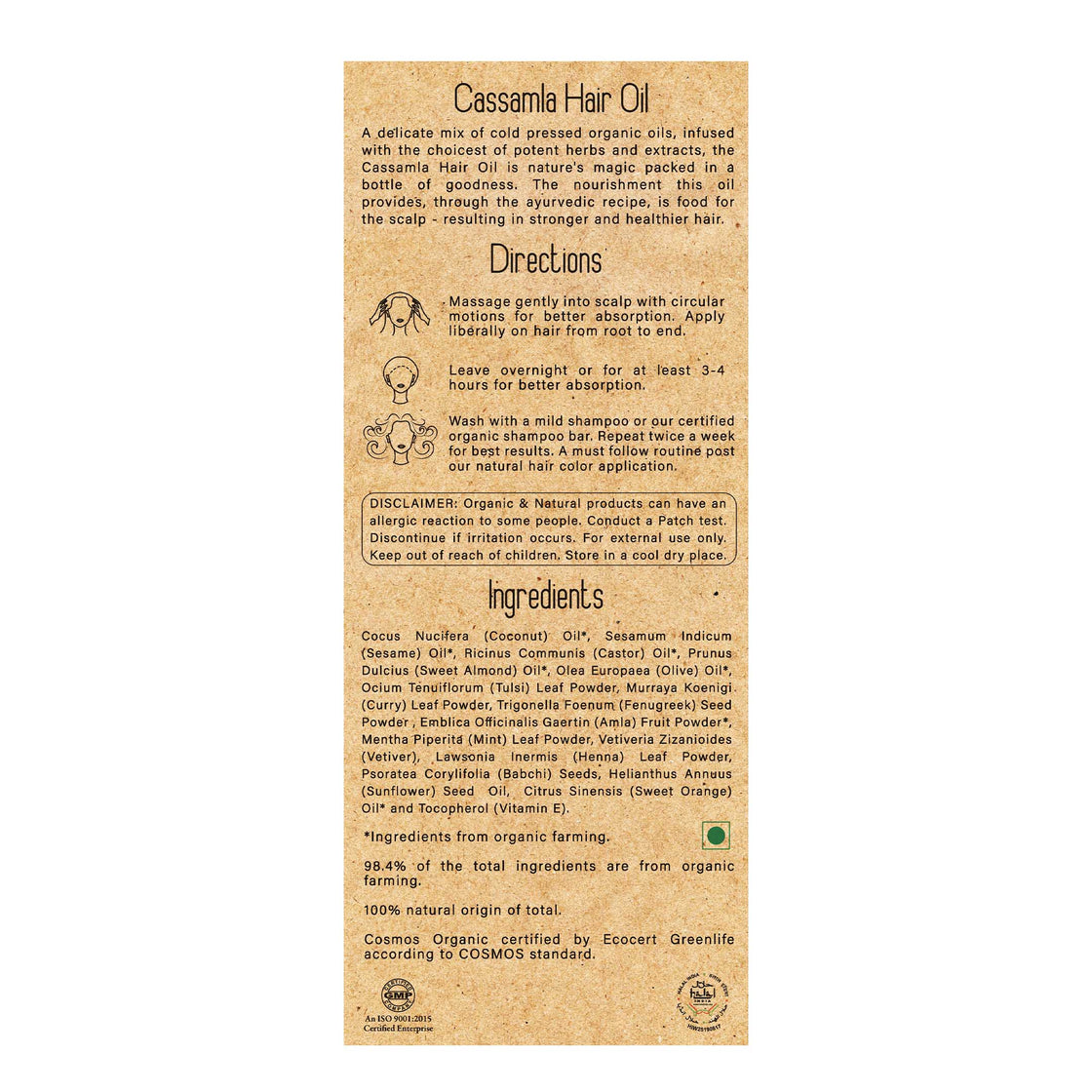 100% Cassamla Organic Hair Oil